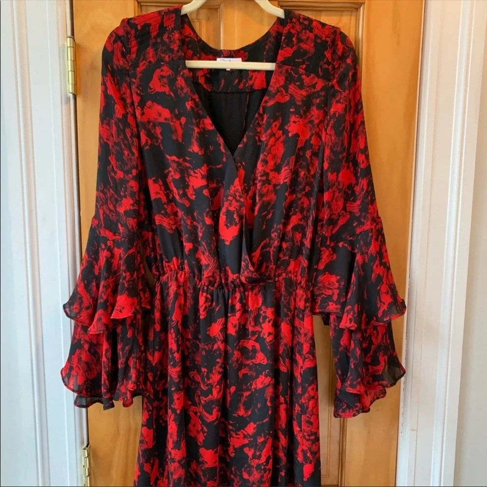 Parker Black and Red Poinsettia dress size M - Picture 5 of 7